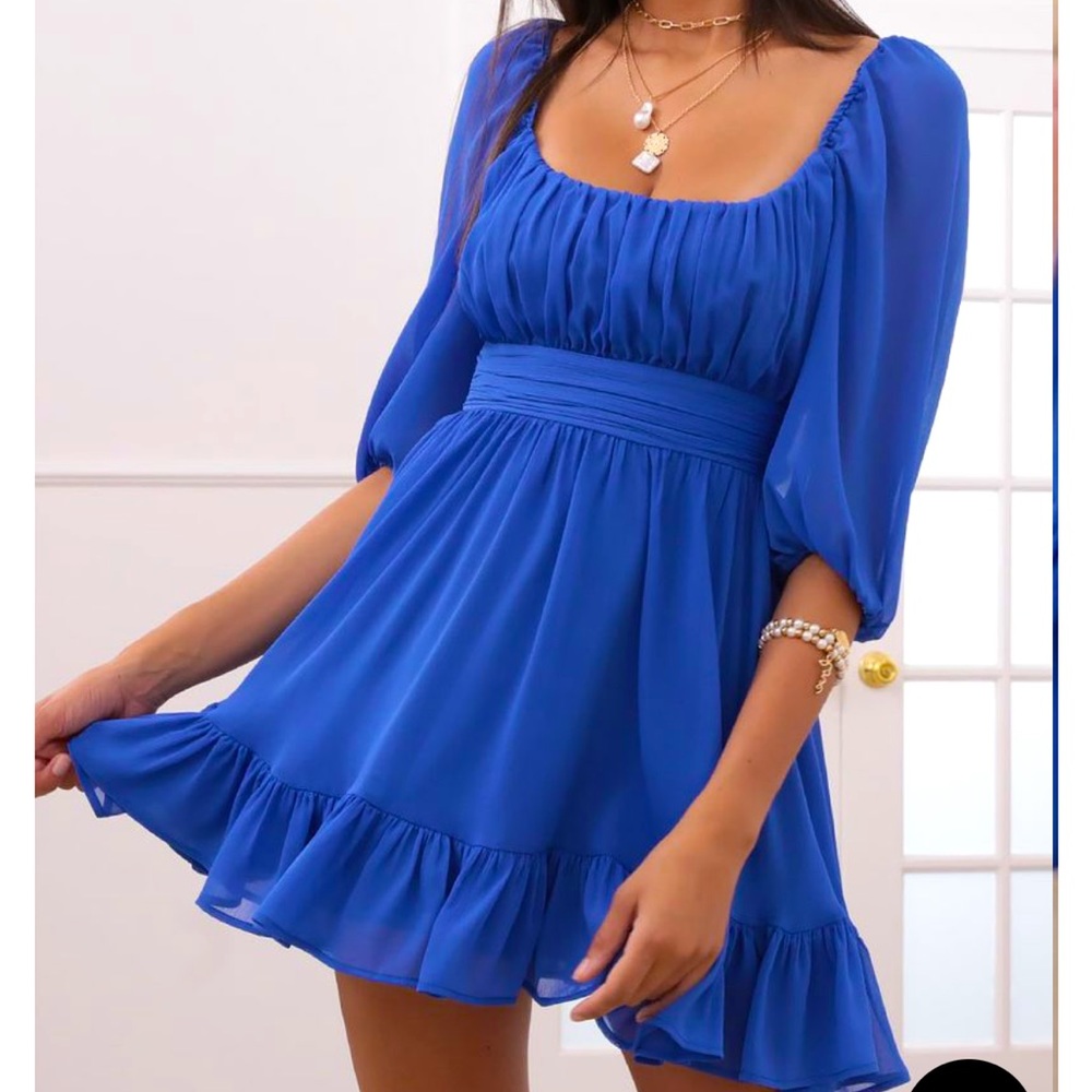 Lucy in the Sky Neia Ruffle Dress Royal Blue Tie Bow Back (Large)
